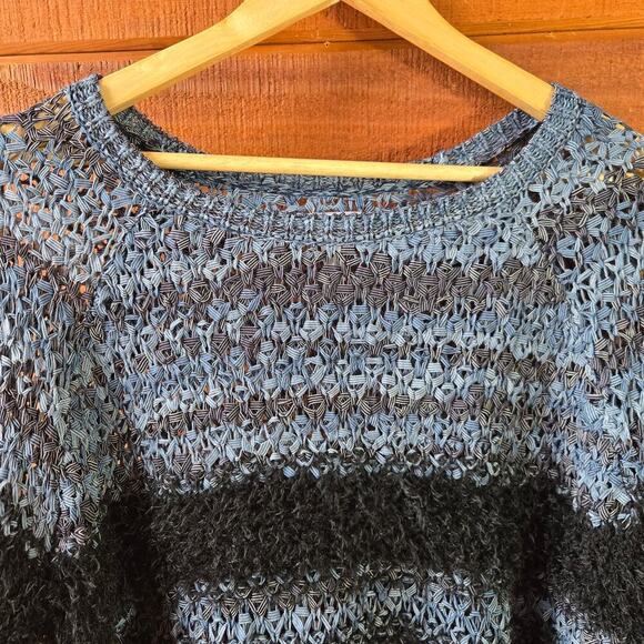 Leith Womens Open Knit Fuzzy Striped Crochet Sweater S Fairy Grunge Indie Boho - Picture 2 of 11